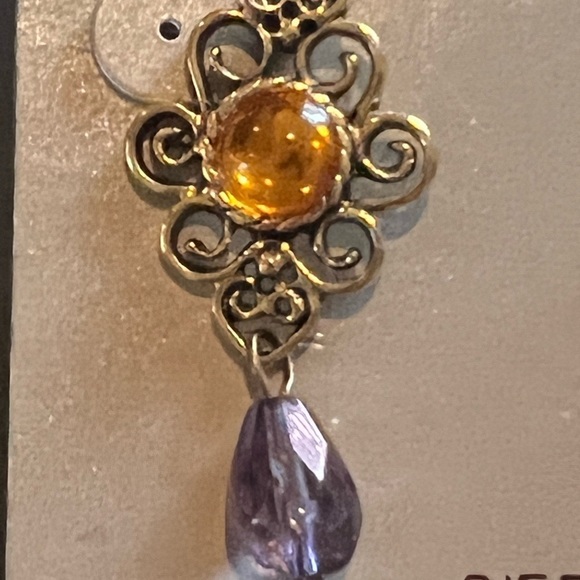 DRAPER’S and Damon’s  Gold Toned Filigree Earrings With Amber‎ and Purple - Picture 2 of 3